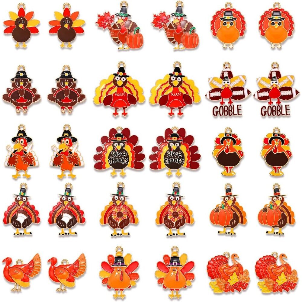 40/50PCS Fall Charms for Jewelry Making, Thanksgiving Pumpkin Maple Leaf Turkey